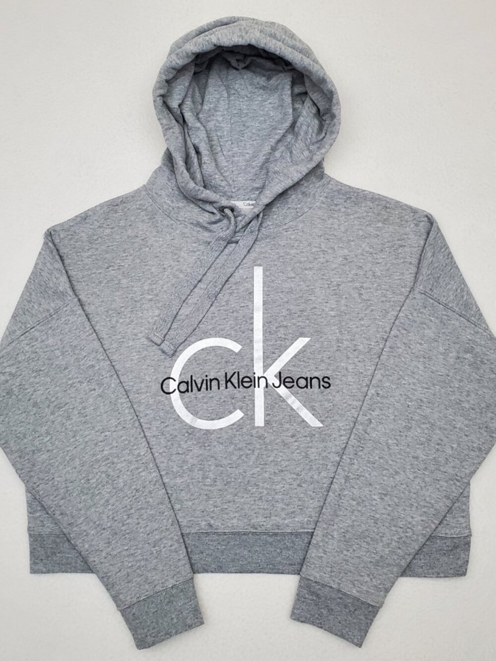 CALVIN KLEIN JEANS Womens Size M Gray Crop Top Athletic Hoodie Pullover Sweater